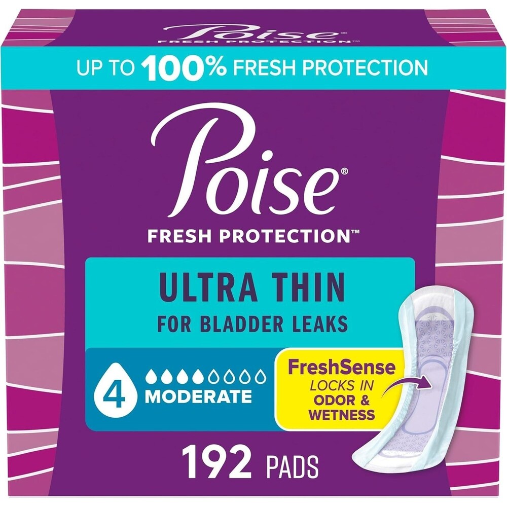 192 Count Poise Ultra Thin Incontinence Pads Regular Bladder Leaks 4 Drop White